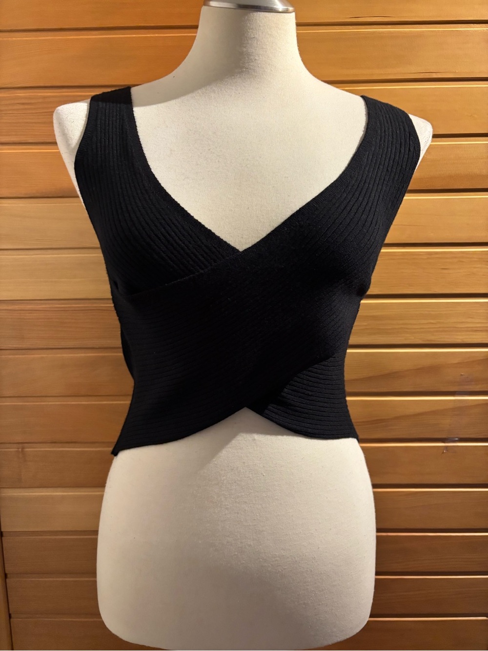 NWT by Dynamite Black Ribbed Cross-Front Crop Tank